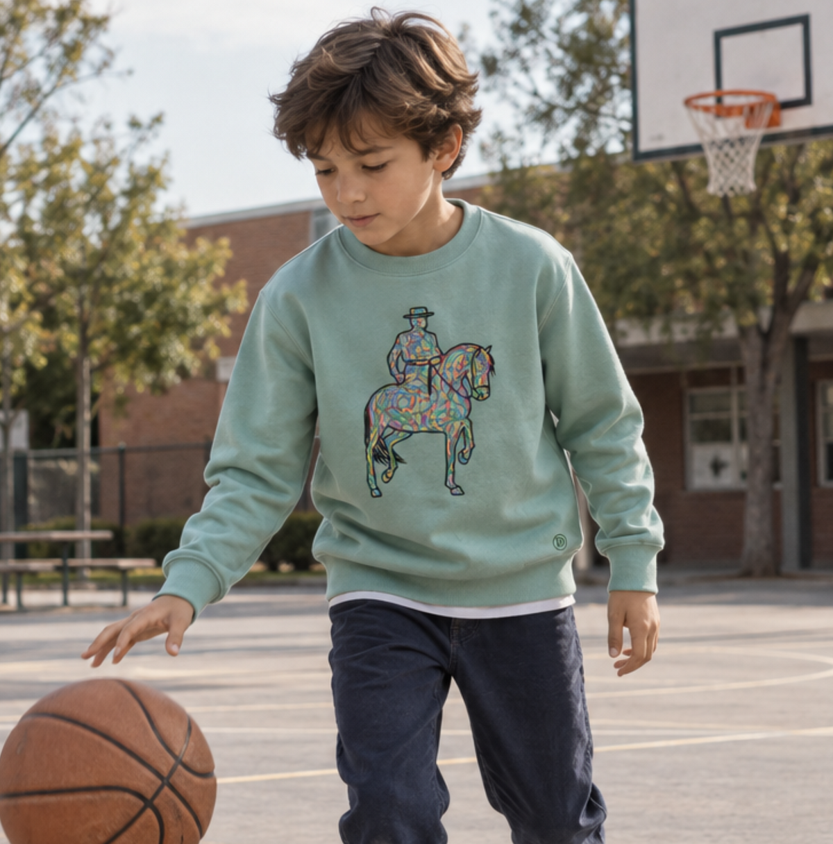 SUDADERA VERDE MOSS “ALFILERES DE COLORES”